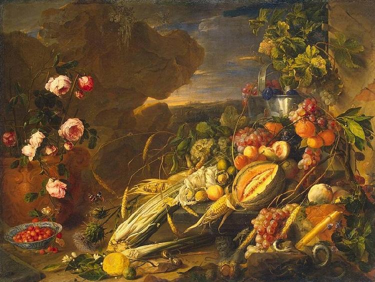 Jan Davidz de Heem Fruit and a Vase of Flowers oil painting picture